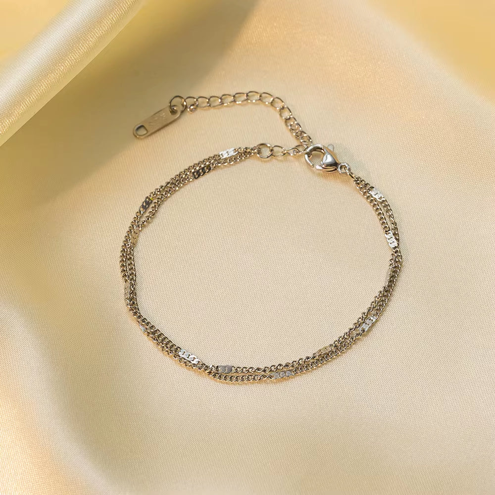 Stainless Steel Double-Layer Chain Bracelet for Women Simply Shiny Bracelet Korea Student Hand Accessories