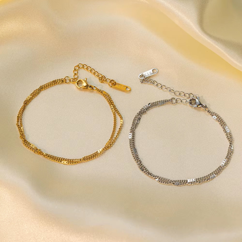 Stainless Steel Double-Layer Chain Bracelet for Women Simply Shiny Bracelet Korea Student Hand Accessories