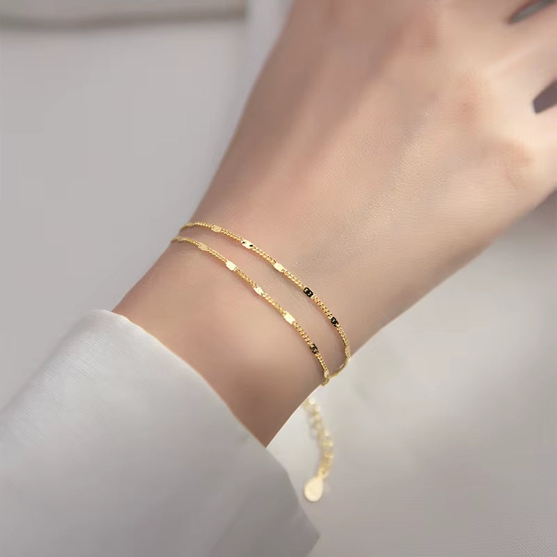 Stainless Steel Double-Layer Chain Bracelet for Women Simply Shiny Bracelet Korea Student Hand Accessories