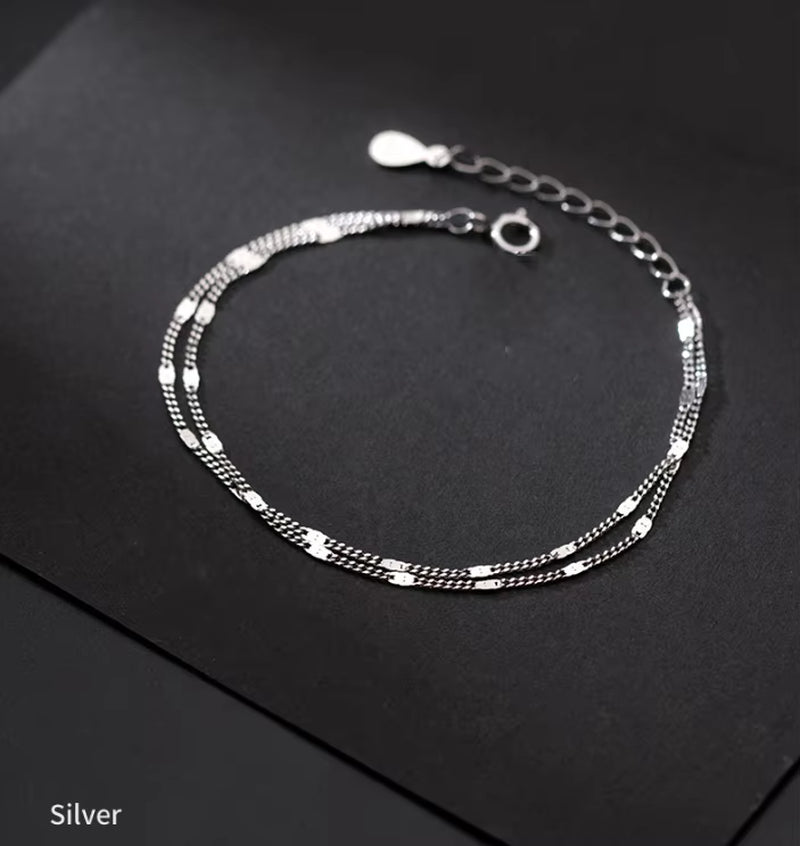 Stainless Steel Double-Layer Chain Bracelet for Women Simply Shiny Bracelet Korea Student Hand Accessories