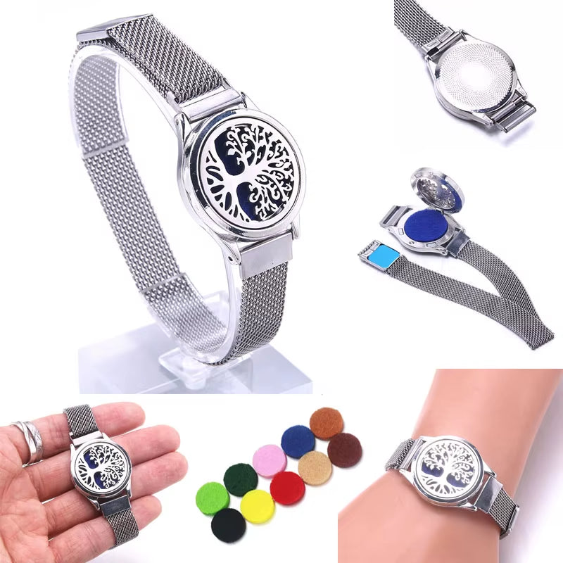 Chic Aromatherapy Bracelet for Women - Adjustable Stainless Steel Diffuser Locket with Free Essential Oil Pads