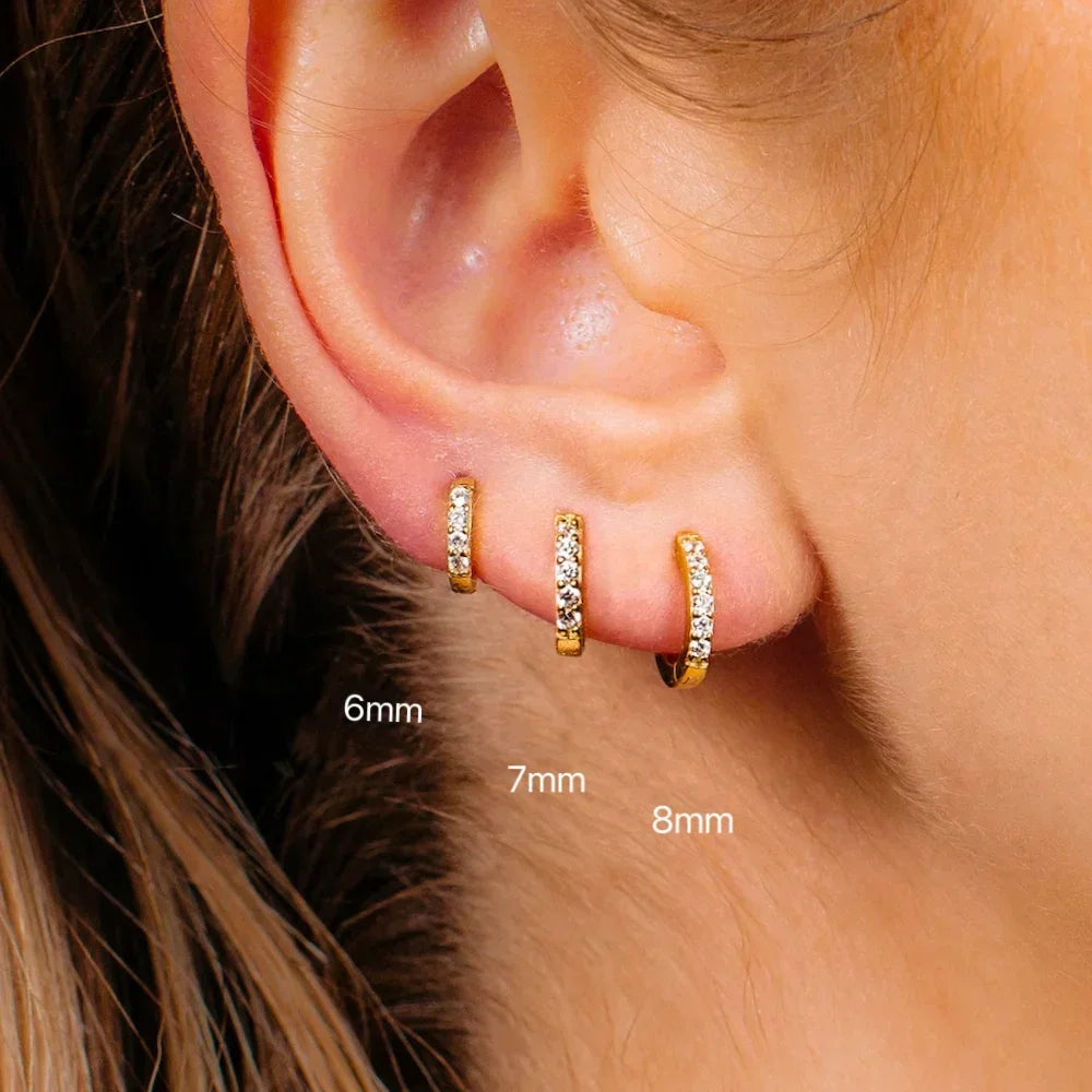 2/6PCS 316L Stainless Steel Minimalist Hoop Earrings Crystal Zirconia Small Cartilage Helix Tragus Piercing Jewelry for Women
