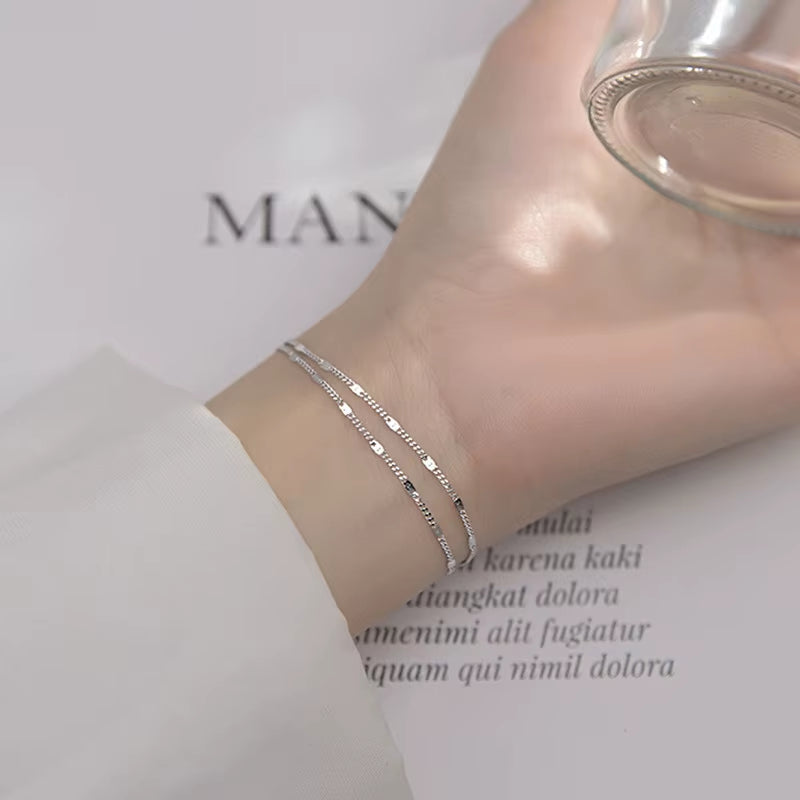 Stainless Steel Double-Layer Chain Bracelet for Women Simply Shiny Bracelet Korea Student Hand Accessories