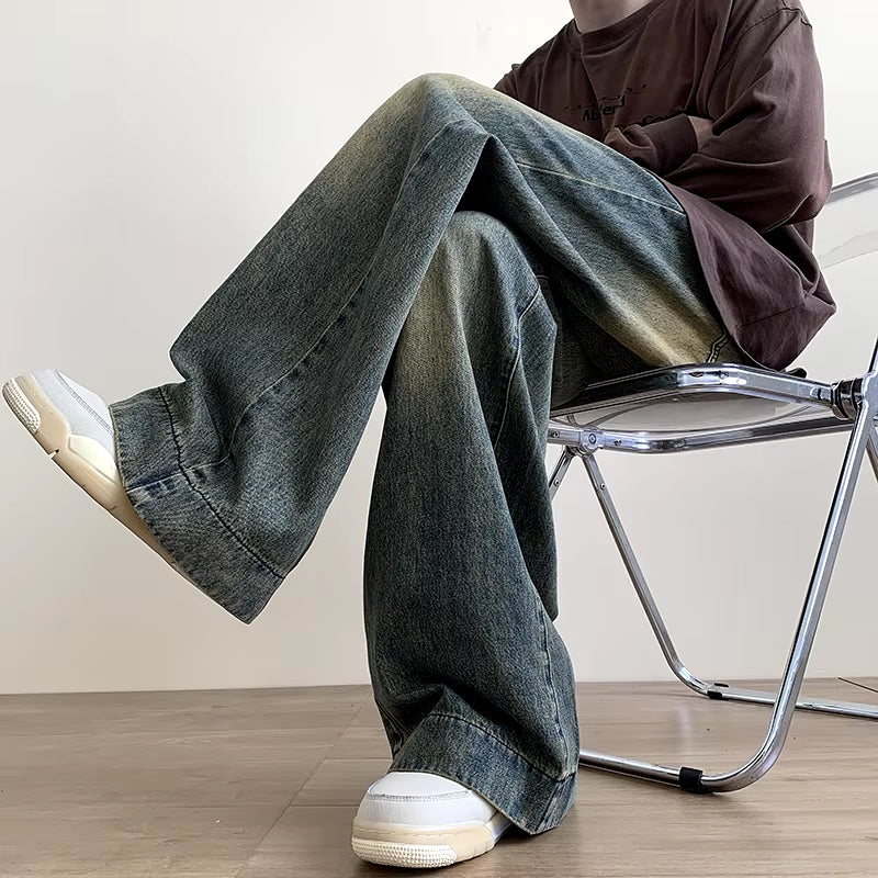 Distressed Vintage Blue Jeans Pants Men Wide-Leg Denim Trousers Male Oversize Streetwear Fashion Casual Baggy Straight Jeans